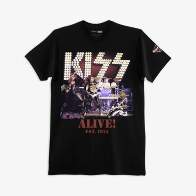 Adult Fit KISS Alive Photo Tee in Black